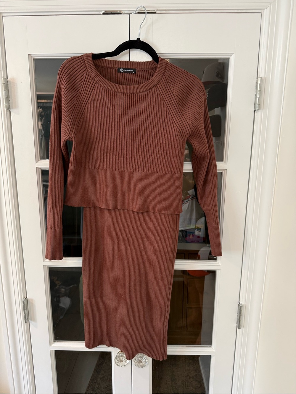 Ribbed Two-Piece Skirt Set in Rust